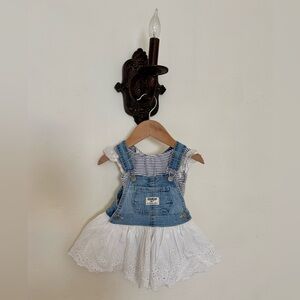 Oshkosh Denim Overall Dress w/ Striped Top – Size 9M
